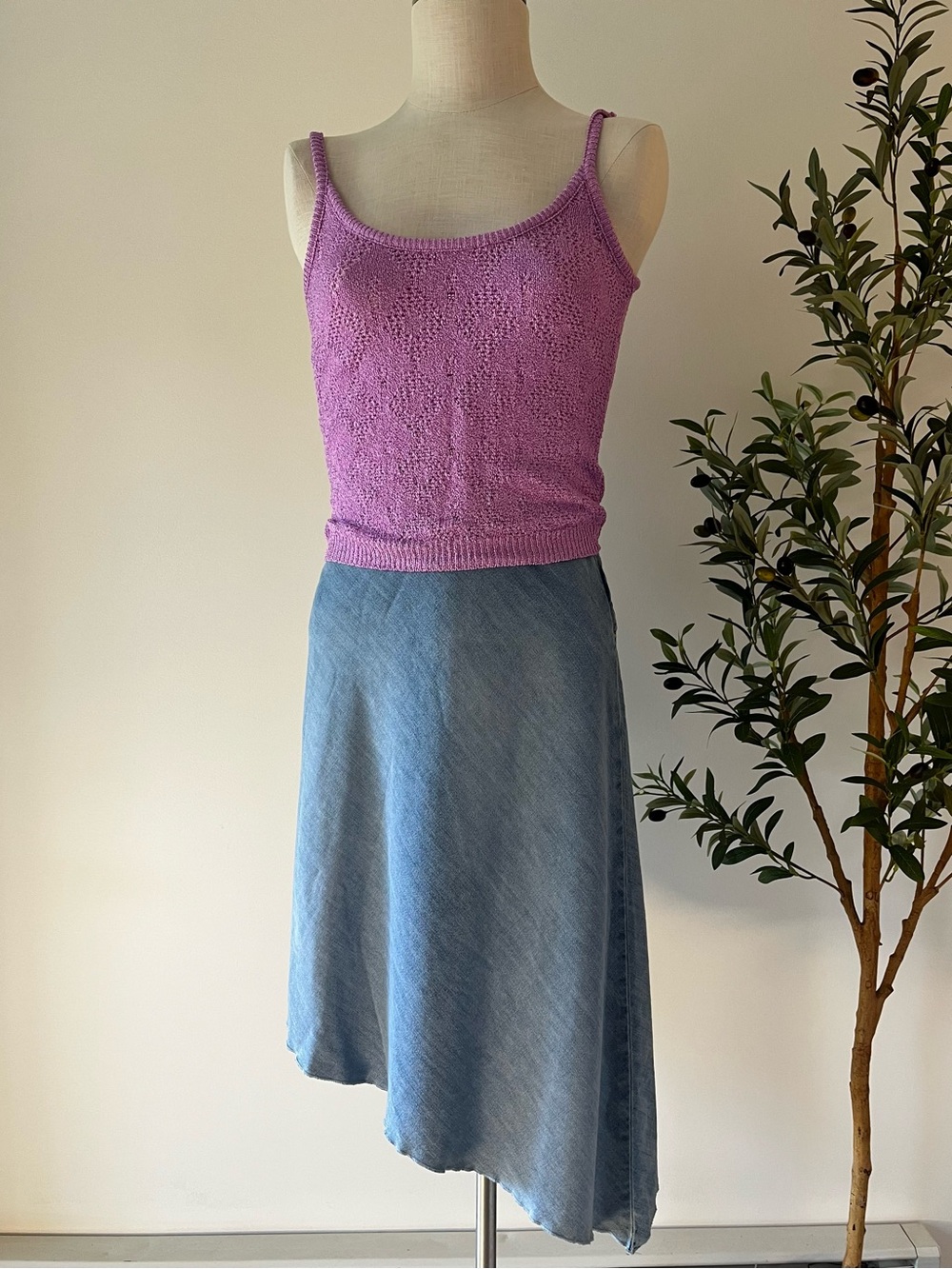 Y2K vintage XOXO Blue Asymmetrical thin denim chambray Skirt - Picture 2 of 8
